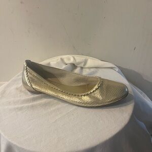 LK Bennett Snakeskin Gold Flats Scalloped Details